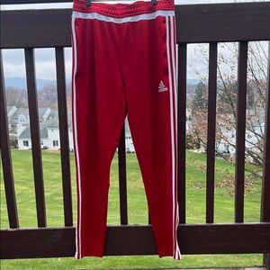Adidas men’s Red Joggers with White Stripes